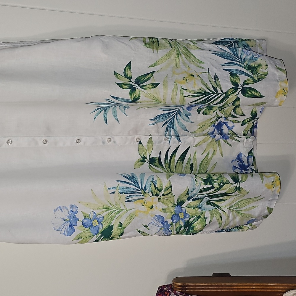 Tommy Bahama White 100% Linen Button Up Shift Dress Womens L Tropical Floral EUC - Picture 5 of 12